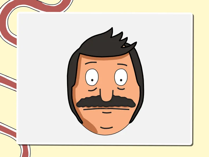 Cartoon face of Bob Belcher from Bob's Burgers with moustache and wide eyes, a Miro board template by theFacilitainer