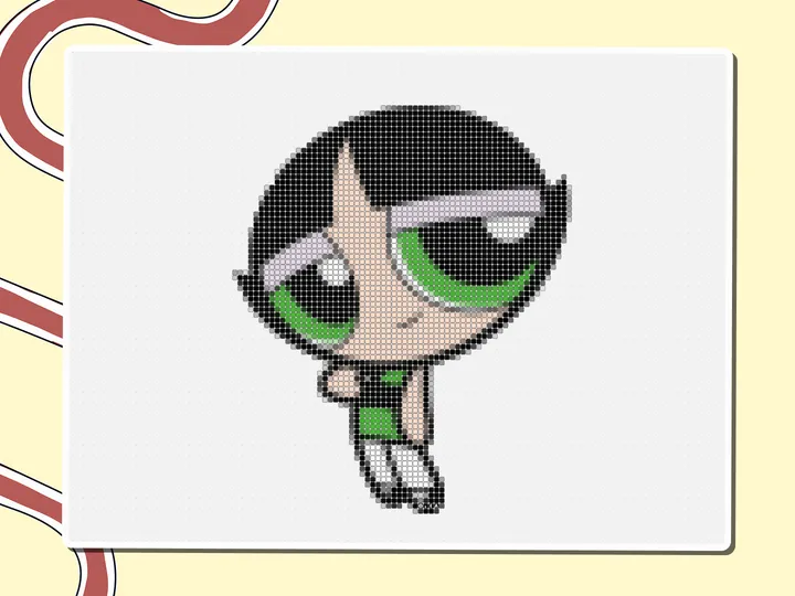 Pixel-art Buttercup from The Powerpuff Girls, a Miro board template by theFacilitainer