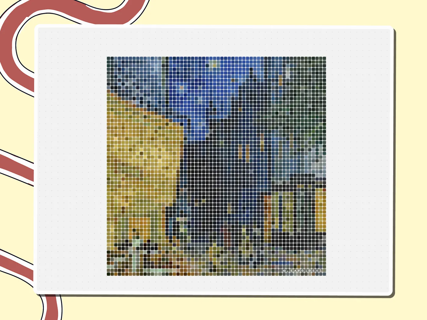 Pixel-art Café Terrace at Night painting made of colored squares, a Miro board template by theFacilitainer