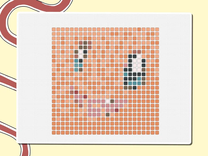 Grid of orange squares with a few colored cells, a Miro board template by theFacilitainer