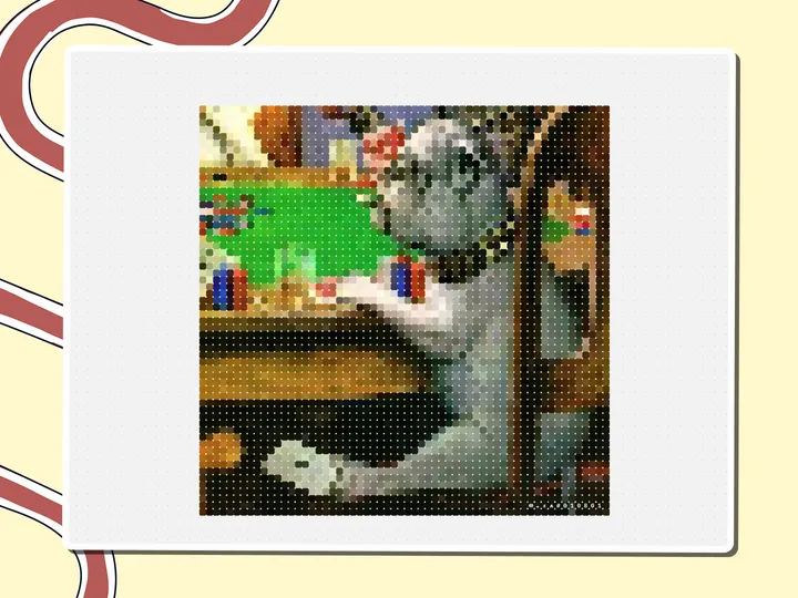 Pixel-art Dogs Playing Poker painting made of colored squares, a Miro board template by theFacilitainer