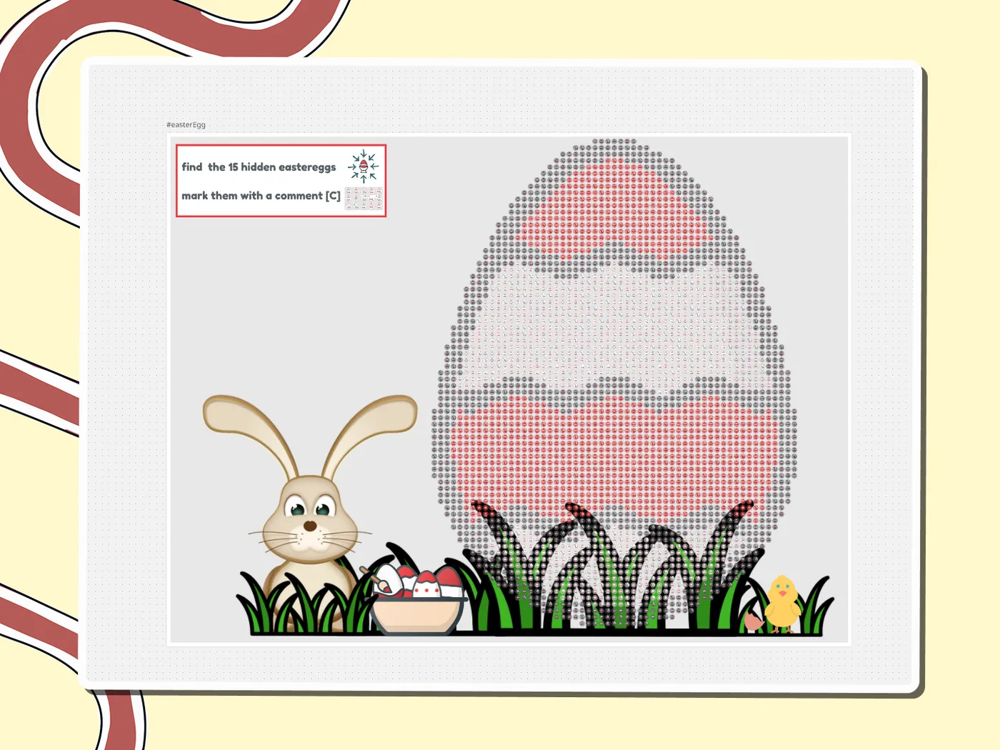Pixel Easter egg with a bunny and chick for an egg hunt game, a Miro board template by theFacilitainer