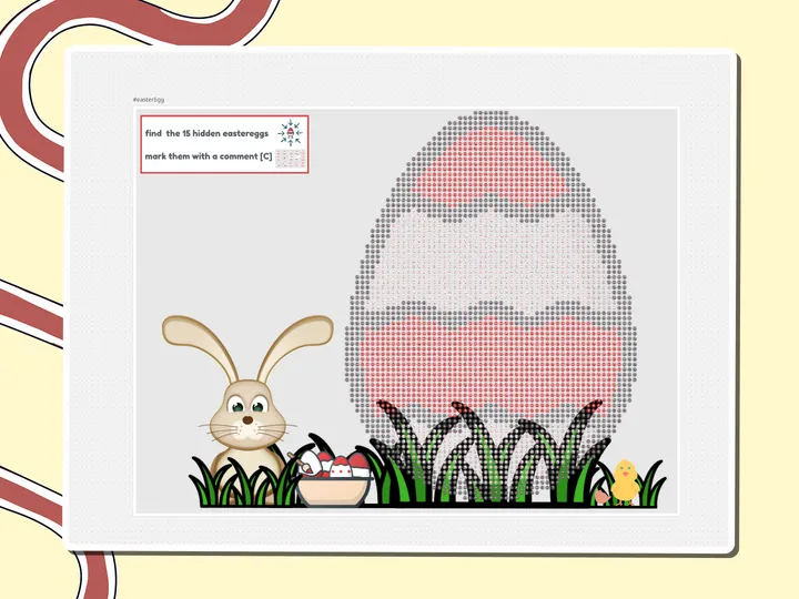 Pixel Easter egg with a bunny and chick for an egg hunt game, a Miro board template by theFacilitainer