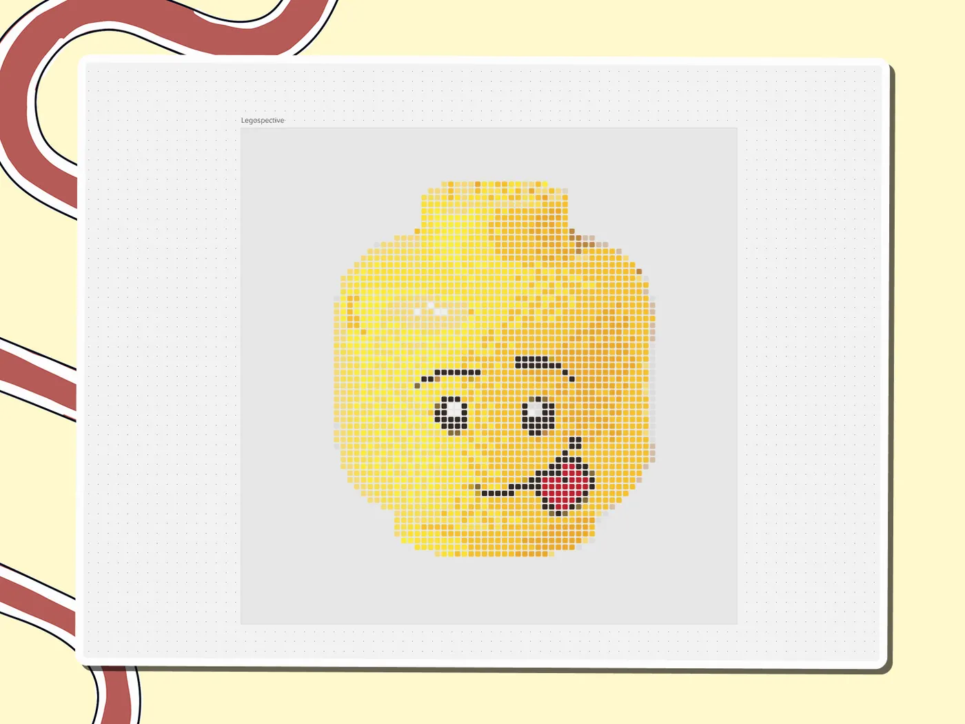 Pixel-art yellow Lego minifigure head with a cheeky tongue out, a Miro board template by theFacilitainer