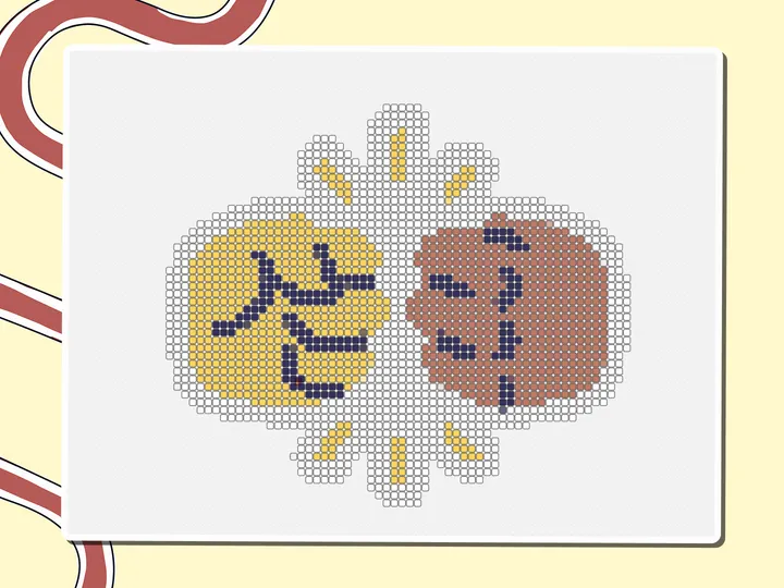 Pixel-art rock and paper fists sticker in yellow and brown, a Miro board template by theFacilitainer