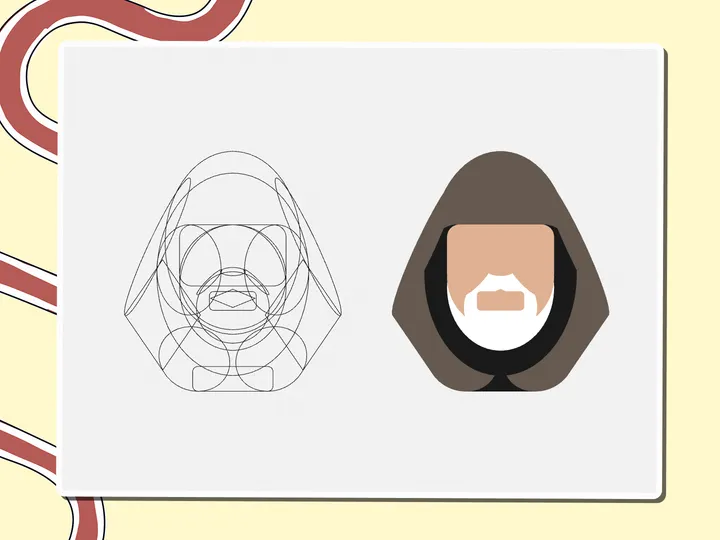 Darth Vader outline beside an Obi-Wan Kenobi illustration, a Miro board template by theFacilitainer