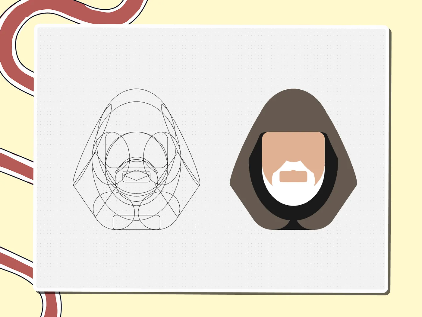 Darth Vader outline beside an Obi-Wan Kenobi illustration, a Miro board template by theFacilitainer