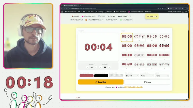 Countdown timer overlay running in OBS as a browser source