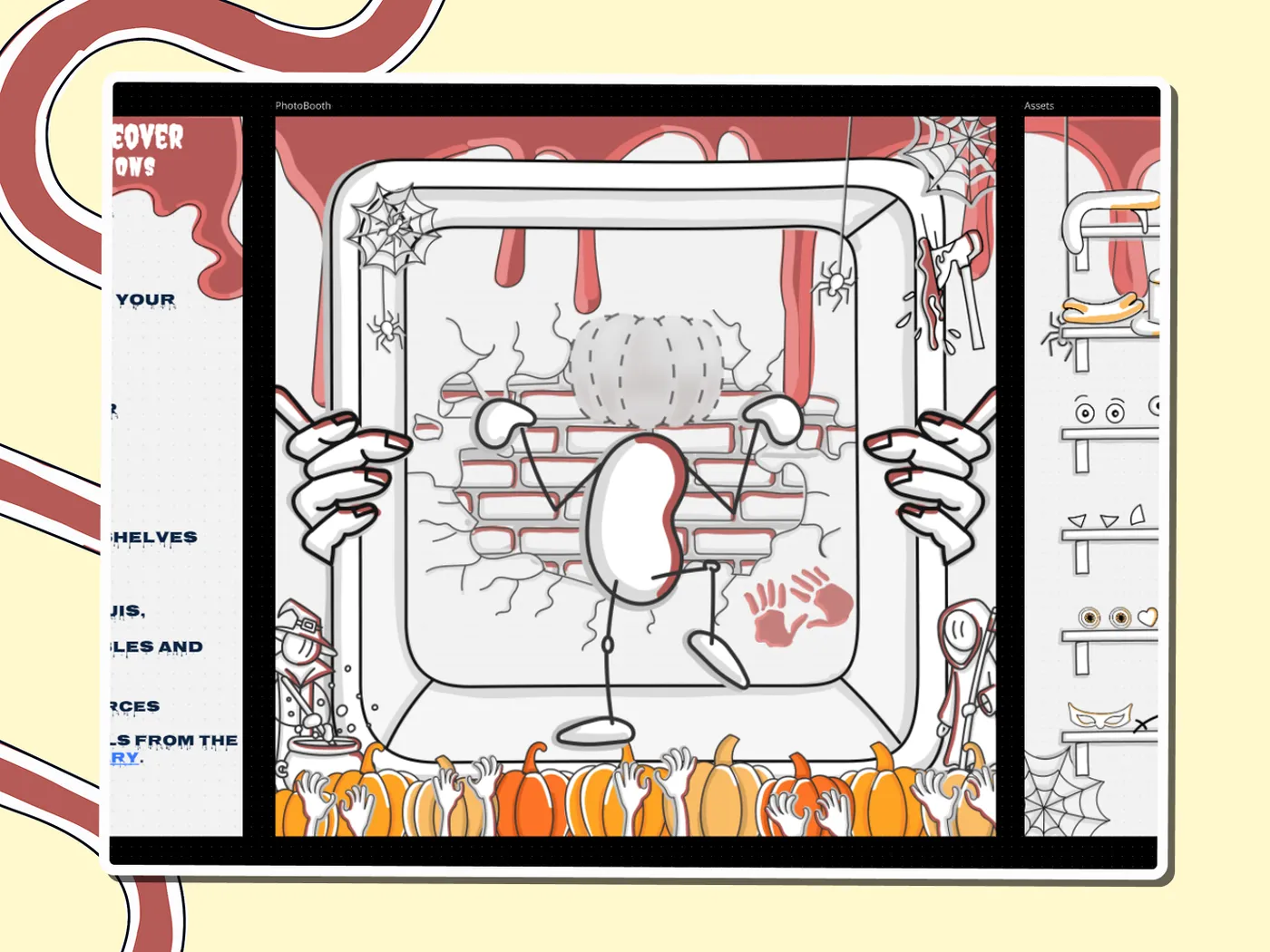 Instructions, a photo-booth frame and prop shelves for a pumpkin makeover, a Miro board template by theFacilitainer
