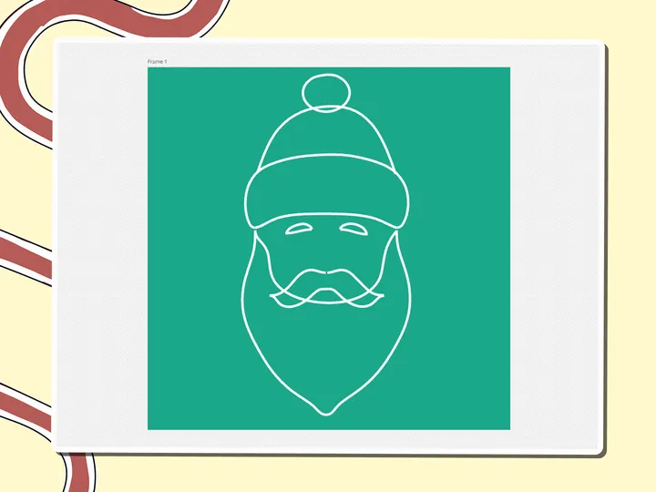 Line-art Santa Claus face on a green background, a Miro board template by theFacilitainer