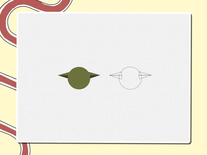 Yoda in olive green beside an outline version, a Miro board template by theFacilitainer